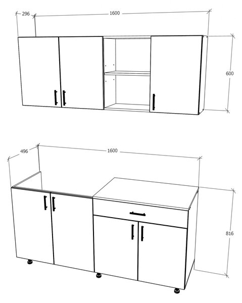 Bucatarie haaus Roma, Lemn Natural/Alb, L 160 cm
