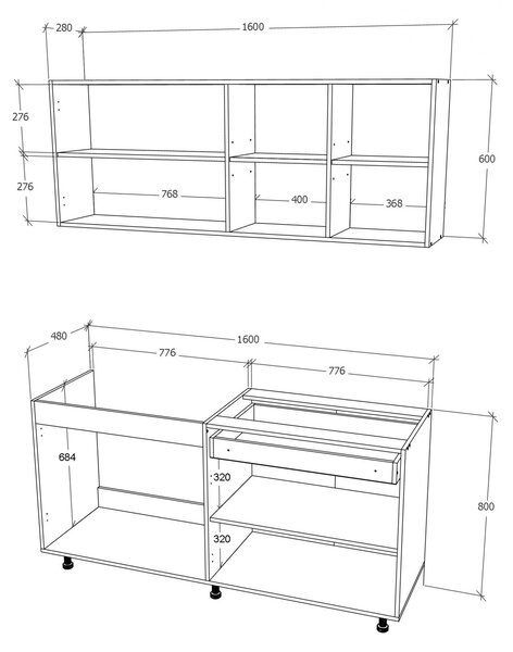 Bucatarie haaus Roma, Lemn Natural/Alb, L 160 cm