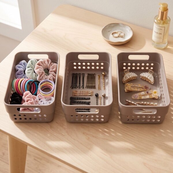 Set de 3 coșulețe de depozitare, 350ml, Storage Solutions, 12x7x5 cm, taupe