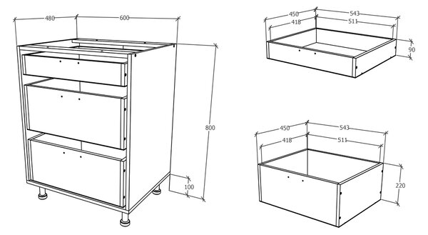 Corp haaus Karo, 3 Sertare, Antracit/Alb, 60 x 50 x 80 cm