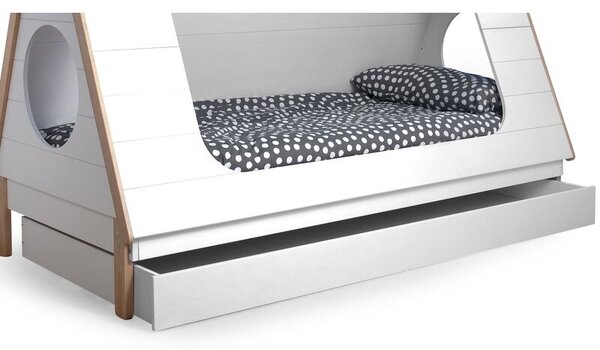 Sertar de depozitare pentru pat Anzuelo, lemn masiv, alb, 16 x 95 x 204,8 cm
