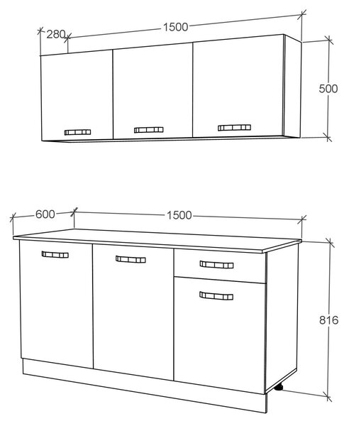 Bucatarie haaus Ronda, Antracit/Alb, L 150 cm