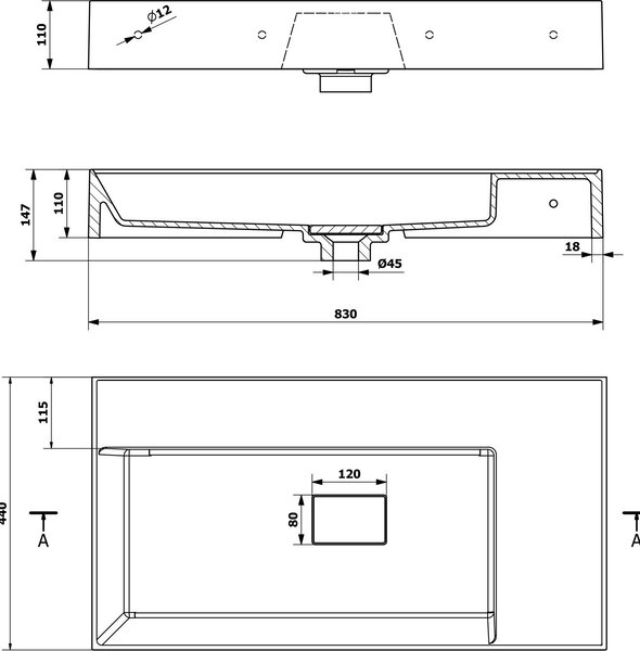 Sapho Godiva lavoar 83x44 cm dreptunghiular clasică-mobilier alb luciu GU083L-0