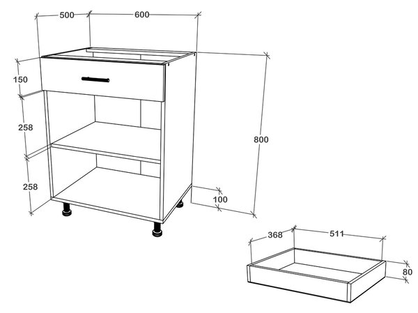 Corp haaus Karo, 1 Sertar, 2 Usi, Alb, 60 x 50 x 80 cm