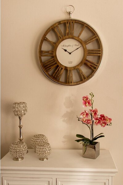 Ceas de perete Whitney, metal/lemn, maro, 50 x 50 x 5 cm