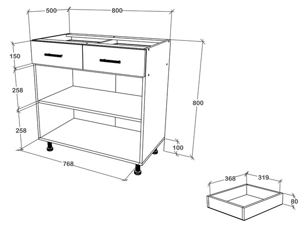 Corp haaus Karo, 2 Sertare, 2 Usi, Antracit/Alb, 80 x 50 x 80 cm