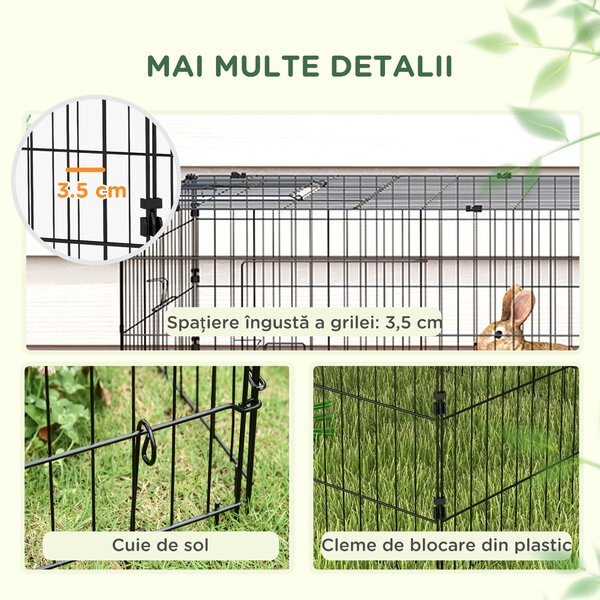 PawHut Tarc Exterior pentru Animale Mici, Spațiu pentru Pui, Iepuri, Chinchilla, cu Acoperiș, 220x85x70 cm, Verde | Aosom Romania