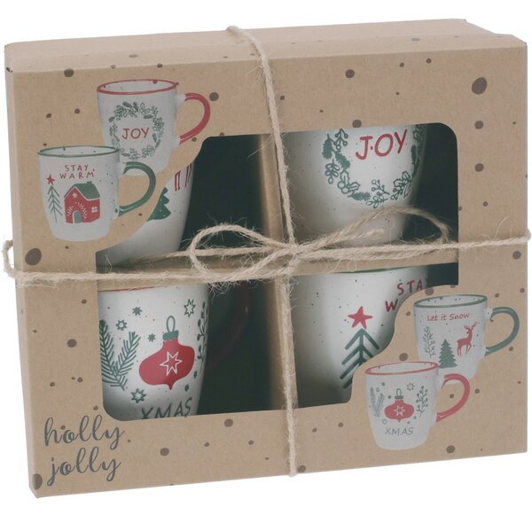 Set de 4 căni din ceramică Let It Snow 200 ml