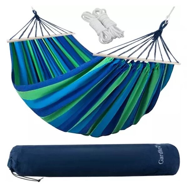 Hamac cu susținere bară lemn, material dublat din bumbac, 260x80 cm