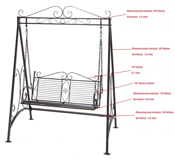Balansoar de grădină, metal, 158,5x99x213 cm, Negru