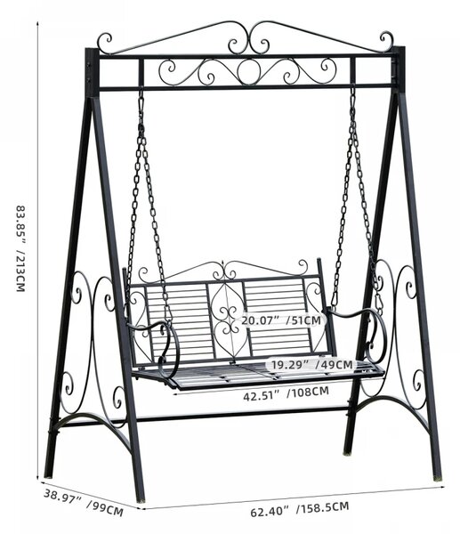 Balansoar de grădină, metal, 158,5x99x213 cm, Negru
