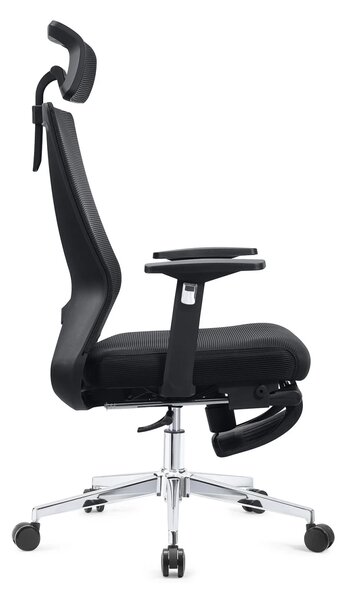 Scaun ergonomic, Spătar Mesh, Sezut textil, Suport picioare, inaltime reglabila, Negru
