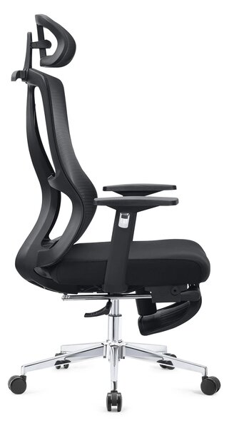 Scaun ergonomic, spatar Mesh, sezut textil, tetiera reglabila inaltime, suport picioare, baza metalica, inaltime reglabila, Negru