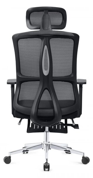 Scaun ergonomic, spatar Mesh, sezut textil, tetiera reglabila inaltime, suport picioare, baza metalica, inaltime reglabila, Negru