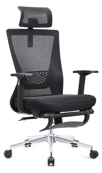 Scaun ergonomic, Spătar Mesh, Sezut textil, Suport picioare, inaltime reglabila, Negru