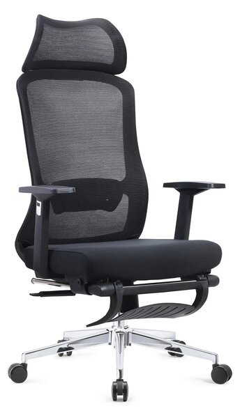 Scaun ergonomic, spătar mesh, sezut terxtil, suport picioare, Negru