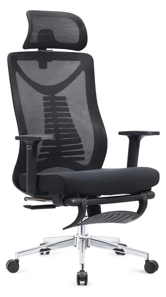 Scaun ergonomic, Suport picioare, Spătar Mesh, Baza metalica, Negru
