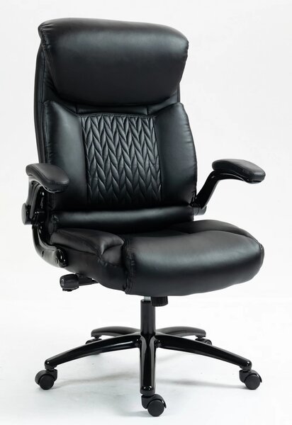 Scaun directorial, suport lombar ergonomic reglabil, Rezistent 150 kg, inaltime reglabila, cotiere rabatabile, piele PU, Negru
