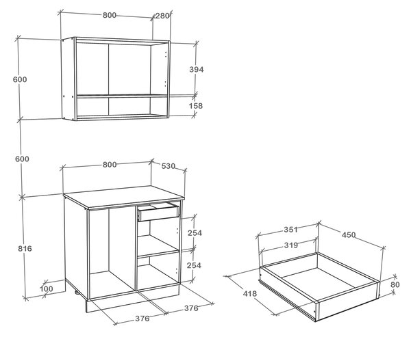 Set haaus Berna, Antracit/Alb, L 80 cm