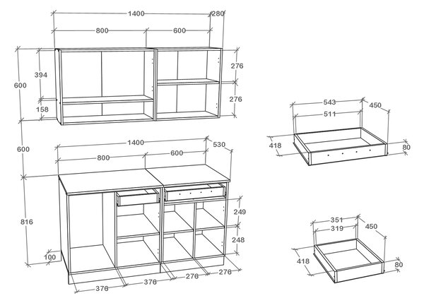 Set haaus Berna, Antracit/Alb, L 140 cm