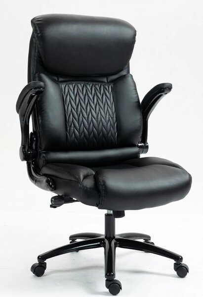 Scaun directorial, suport lombar ergonomic reglabil, Rezistent 150 kg, inaltime reglabila, cotiere rabatabile, piele PU, Negru
