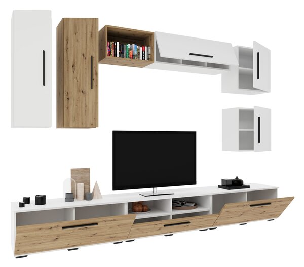 Living haaus V1, Alb/Stejar Artisan, L 285 cm