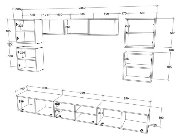 Living haaus V3, Antracit/Stejar Artisan, L 285 cm