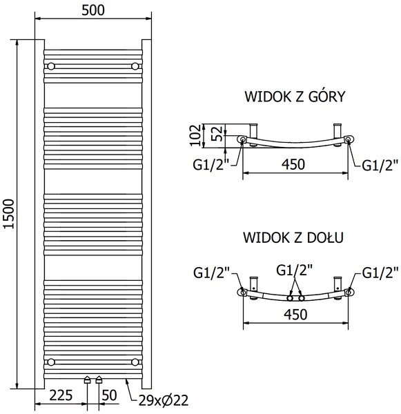 Mexen Ares, element electric de incalzire 1500x500 mm + tija de incalzire 600 W, crom, W102-1500-500-2600-01