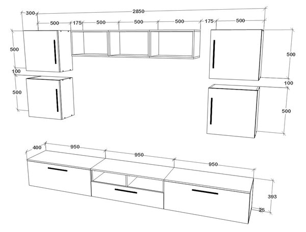 Living haaus V3, Antracit/Stejar Artisan, L 285 cm