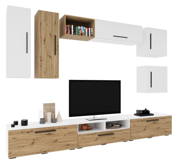 Living haaus V1, Alb/Stejar Artisan, L 285 cm