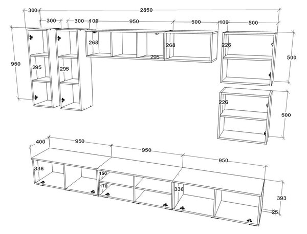 Living haaus V1, Alb/Stejar Artisan, L 285 cm