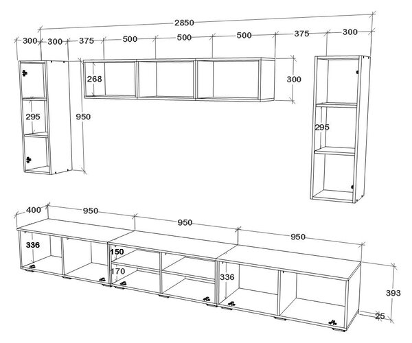 Living haaus V2, Alb/Stejar Artisan, L 285 cm