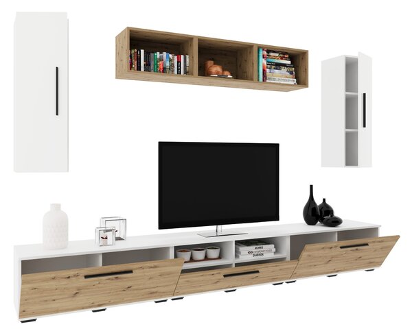 Living haaus V2, Alb/Stejar Artisan, L 285 cm