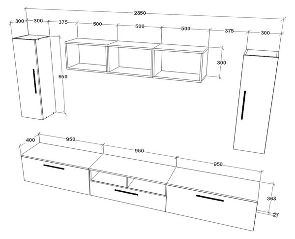 Living haaus V2, Alb/Stejar Artisan, L 285 cm