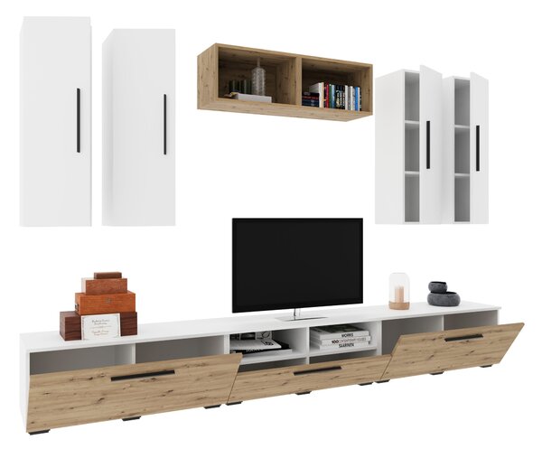 Living haaus V4, Alb/Stejar Artisan, L 285 cm