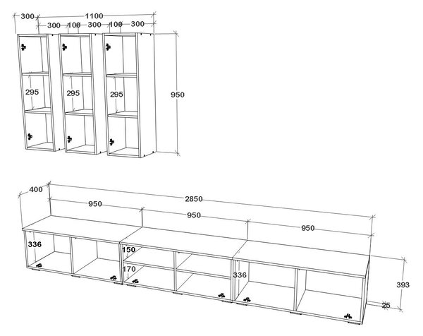 Living haaus V7, Negru/Alb Lucios, MDF, L 285 cm