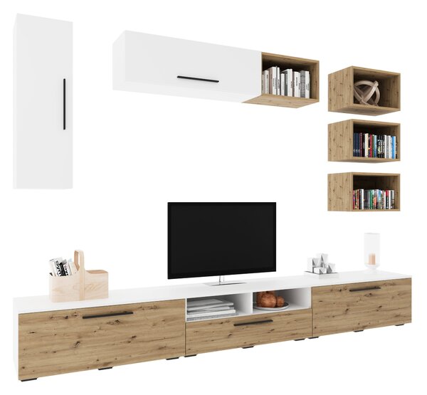 Living haaus V5, Alb/Stejar Artisan, L 285 cm