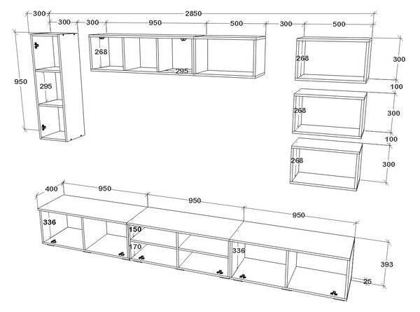 Living haaus V5, Antracit/Stejar Artisan, L 285 cm
