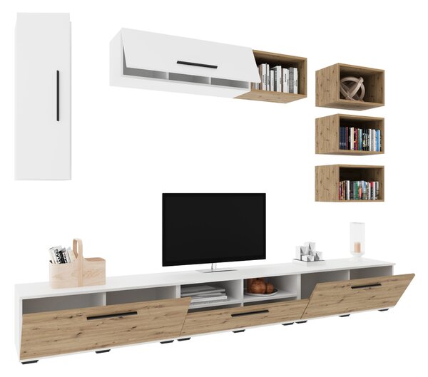 Living haaus V5, Alb/Stejar Artisan, L 285 cm
