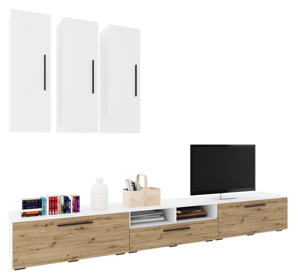 Living haaus V7, Alb/Stejar Artisan, L 285 cm