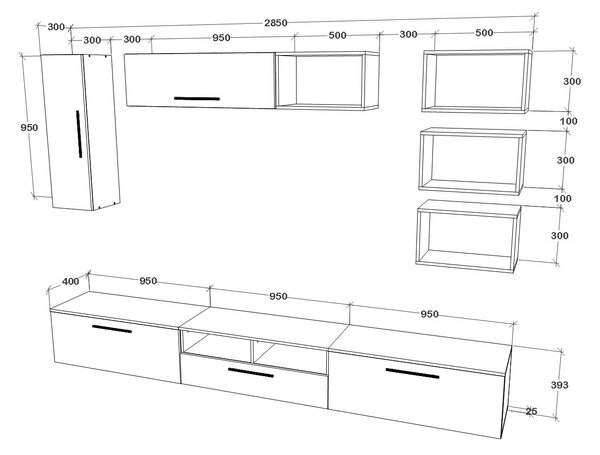 Living haaus V5, Antracit/Stejar Artisan, L 285 cm