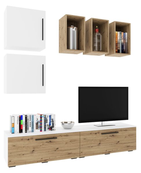 Living haaus V8, Alb/Stejar Artisan, L 190 cm