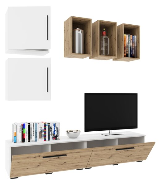 Living haaus V8, Alb/Stejar Artisan, L 190 cm