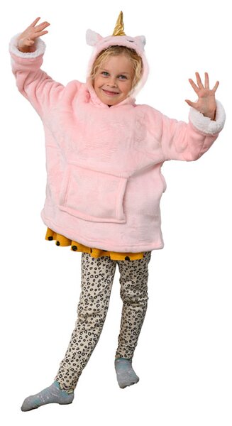 Patura hanorac cu maneci si gluga HOODIE UNICORN roz