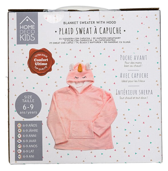 Patura hanorac cu maneci si gluga HOODIE UNICORN roz