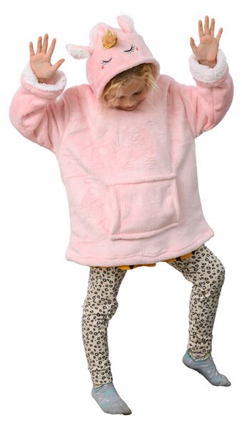 Patura hanorac cu maneci si gluga HOODIE UNICORN roz