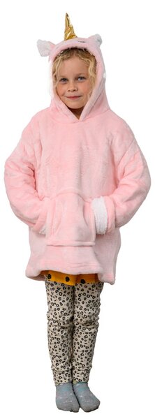 Patura hanorac cu maneci si gluga HOODIE UNICORN roz