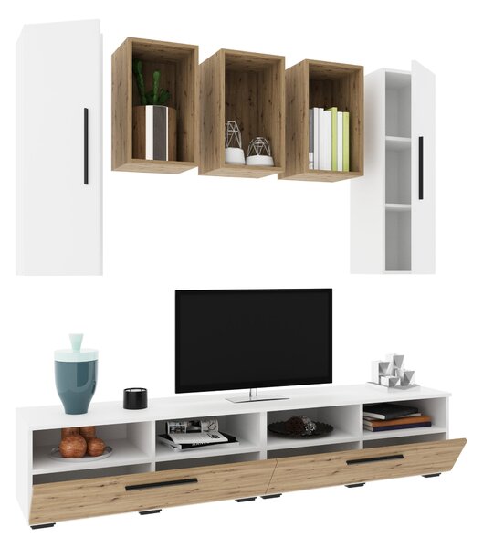 Living haaus V9, Alb/Stejar Artisan, L 190 cm