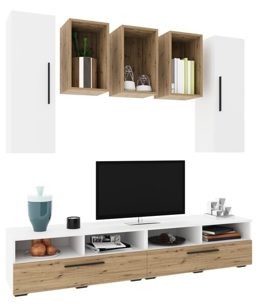 Living haaus V9, Alb/Stejar Artisan, L 190 cm