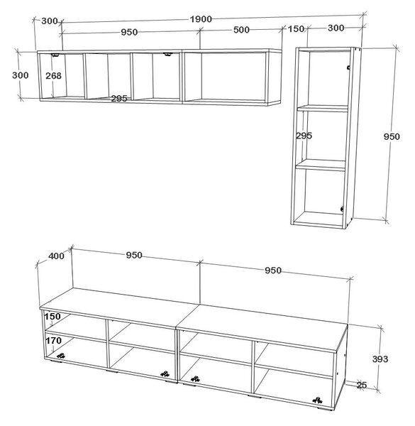 Living haaus V13, Antracit/Stejar Artisan, L 190 cm